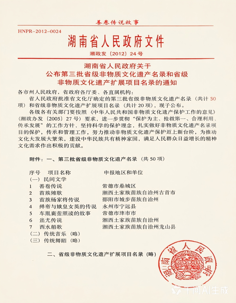 湖南省非物质文化遗产官方认证